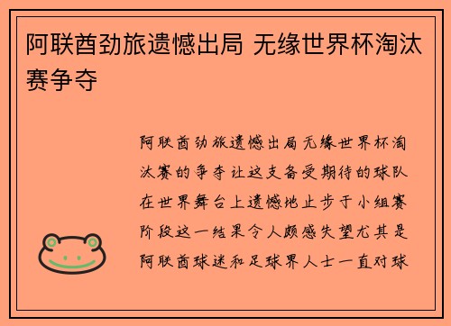 阿联酋劲旅遗憾出局 无缘世界杯淘汰赛争夺